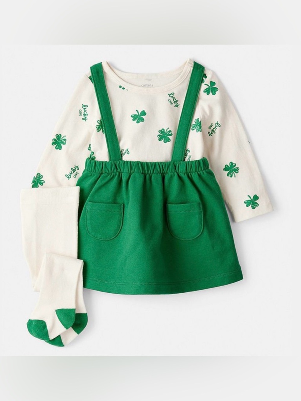 NWT - Baby Girl St. Patrick's Day 3-Piece Shamrock Long-Sleeve Top & Skirt Set
